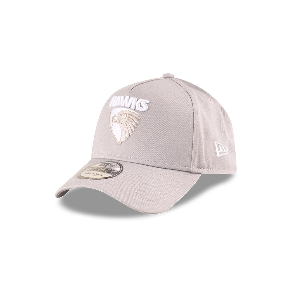 Hawthorn Hawks Hat - 2025 Grey White 9Forty A-Frame AFL Snapback Cap - New Era